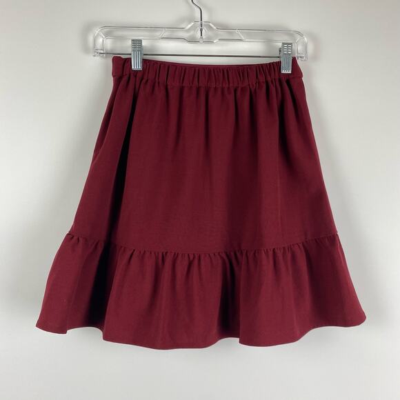 J Crew Maroon Ruffle Mini Skirt Flounce Skirt Womens Size 00 - Picture 8 of 11